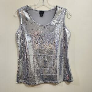 Vintage Covington silver chunky sequin one side‎ tank top woman's size small